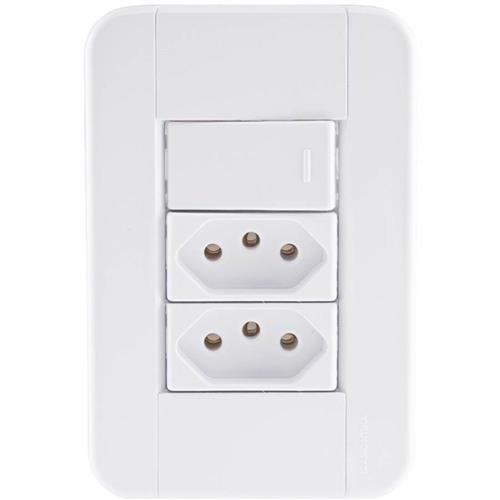 Conjunto Montado Tablet 1 Interruptor Simples + 2 Tomadas 2P+T 20A 250V - 57240/086 - TRAMONTINA Conjunto Montado Tablet 1 Interruptor Simples + 2 Tomadas 2P+T 20A 250V - 57240/086 - TRAMONTINA