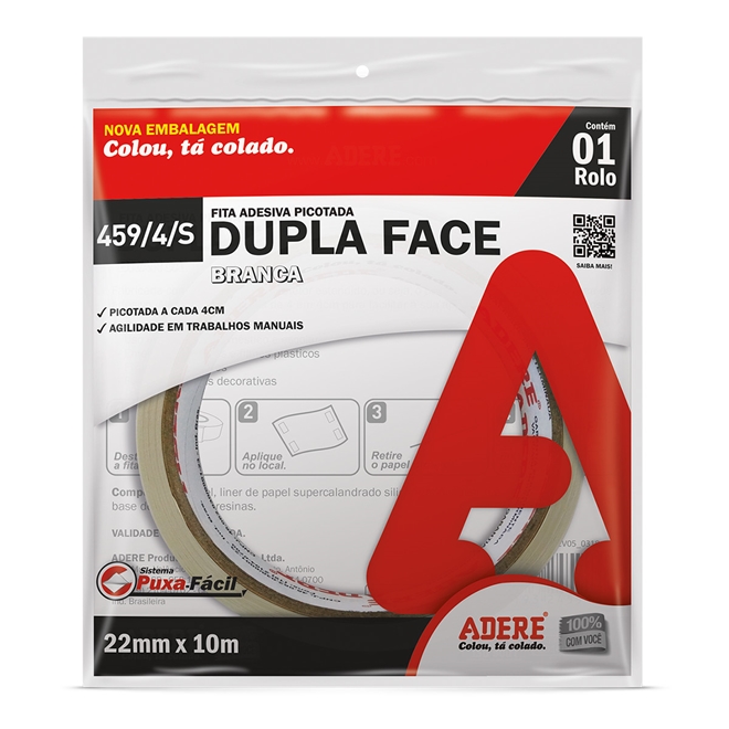 Fita Dupla Face Picotada Com Recuo 22mm X10 Metros 4594s Adere P1522690 0409