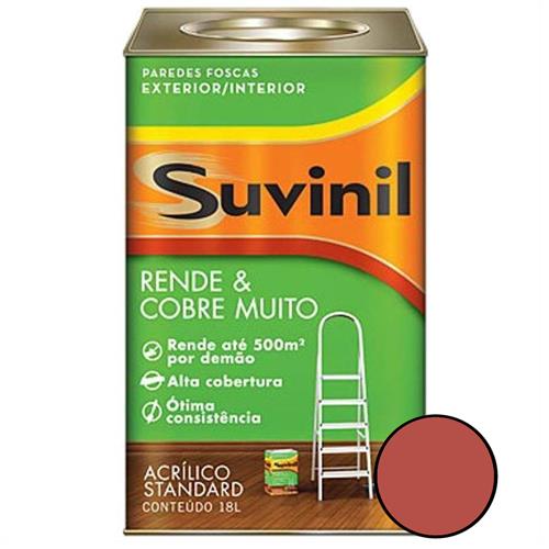 Tinta Acrílica Fosca Cobre Mais 18 Litros Vermelho Cardinal - 50321308 - SUVINIL Tinta Acrílica Fosca Cobre Mais 18 Litros Vermelho Cardinal - 50321308 - SUVINIL