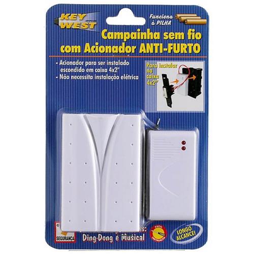 Campainha Sem Fio Com Acionador Anti Furto - DNI6396 - KEY WEST Campainha Sem Fio Com Acionador Anti Furto - DNI6396 - KEY WEST