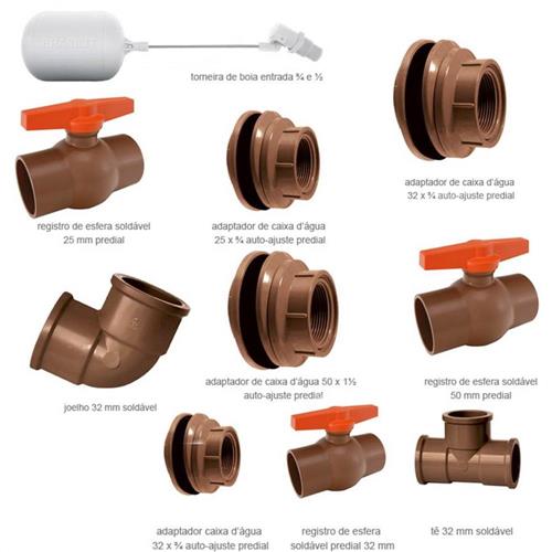 Kit Fácil Completo para Instalação de Caixa D'Água com 1 Torneira, 4 Adaptadores , 3 Registros, 1 Tê, 1 Joelho - 625100004 - BRASILIT Kit Fácil Completo para Instalação de Caixa D'Água com 1 Torneira, 4 Adaptadores , 3 Registros, 1 Tê, 1 Joelho - 625100004 - BRASILIT
