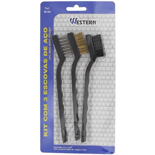 Escovas de Cerdas de Nylon/Aço/Latão 3 Peças - W-3 - WESTERN Escovas de Cerdas de Nylon/Aço/Latão 3 Peças - W-3 - WESTERN