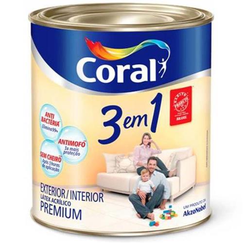 Tinta Acrílica 3 em 1 Fosco Branco Neve 900ml - CORAL Tinta Acrílica 3 em 1 Fosco Branco Neve 900ml - CORAL