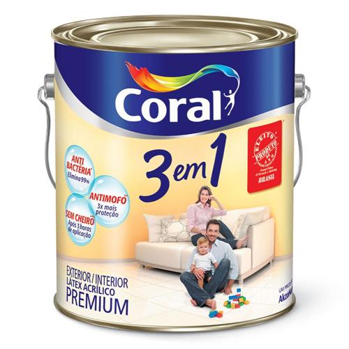 Tinta Acrílica 3 em 1 Fosco Branco Neve 3,6 Litros - CORAL Tinta Acrílica 3 em 1 Fosco Branco Neve 3,6 Litros - CORAL