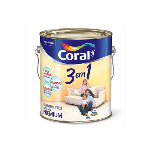 Tinta Acrílica 3 em 1 Fosco Branco Gelo 3,6 Litros - CORAL Tinta Acrílica 3 em 1 Fosco Branco Gelo 3,6 Litros - CORAL