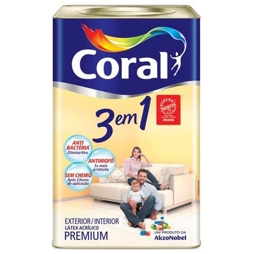 Tinta Acrílica 3 em 1 Fosco Branco Gelo 18 Litros - CORAL Tinta Acrílica 3 em 1 Fosco Branco Gelo 18 Litros - CORAL
