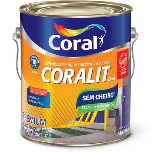Tinta Esmalte Sintético Coralit Zero Brilhante Base Água Para Madeira e Metal Branco Gelo 3,6 Litros - CORAL Tinta Esmalte Sintético Coralit Zero Brilhante Base Água Para Madeira e Metal Branco Gelo 3,6 Litros - CORAL