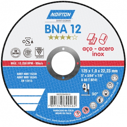 Disco Corte BNA12 115x1,0x22,22 - 66252843679 - Norton Disco Corte BNA12 115x1,0x22,22 - 66252843679 - Norton