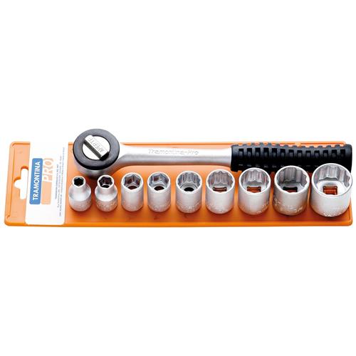 Jogo Soquete 3/8" com 10 Peças - 44819510 - TRAMONTINA Jogo Soquete 3/8" com 10 Peças - 44819510 - TRAMONTINA