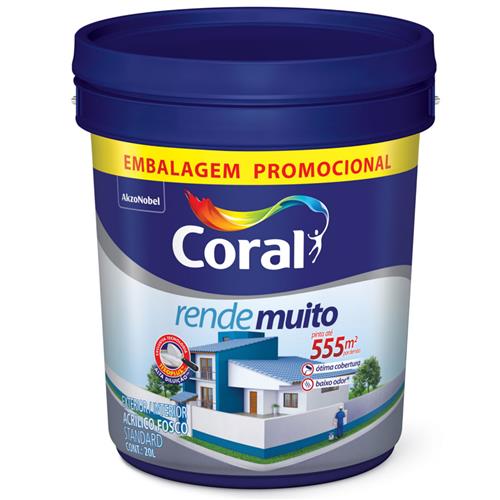 Tinta Acrílica Rende Muito Branco Fosco 20 Litros - 5266120 - CORAL Tinta Acrílica Rende Muito Branco Fosco 20 Litros - 5266120 - CORAL