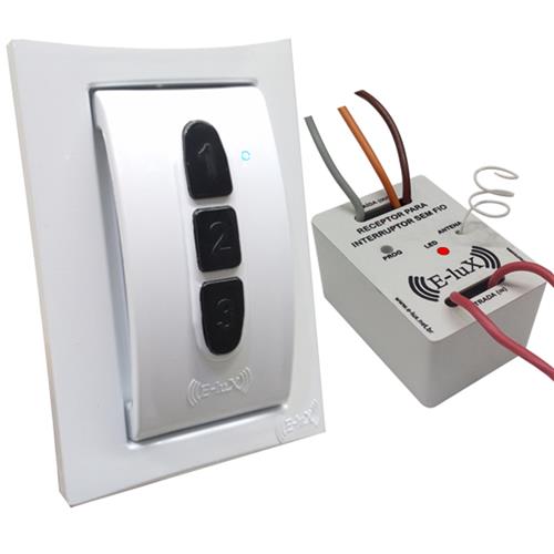 Kit Interruptor Sem Fio Branco/Branco Teclas Pretas - PAKIT02BRB RPT - E-LUX Kit Interruptor Sem Fio Branco/Branco Teclas Pretas - PAKIT02BRB RPT - E-LUX
