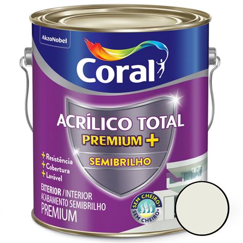 Acrílico Total Semi Brilho Branco 3,6 Litros - CORAL Acrílico Total Semi Brilho Branco 3,6 Litros - CORAL