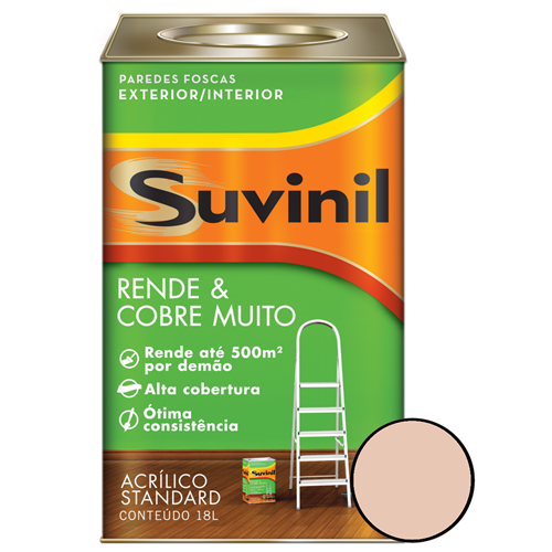 Tinta Acrílica Fosca Cobre Mais 18 Litros Pêssego - 50516572 - SUVINIL Tinta Acrílica Fosca Cobre Mais 18 Litros Pêssego - 50516572 - SUVINIL