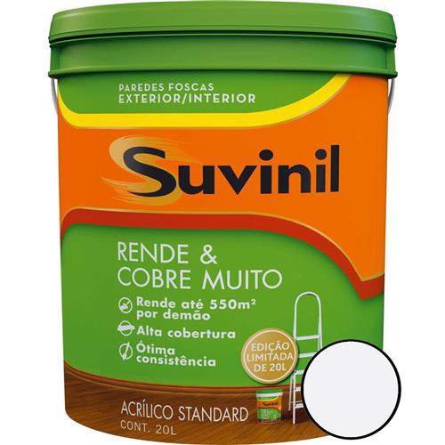 Tinta Acrílica Rende e Cobre Muito Branco Fosco 20 Litros - 50531049 - SUVINIL Tinta Acrílica Rende e Cobre Muito Branco Fosco 20 Litros - 50531049 - SUVINIL