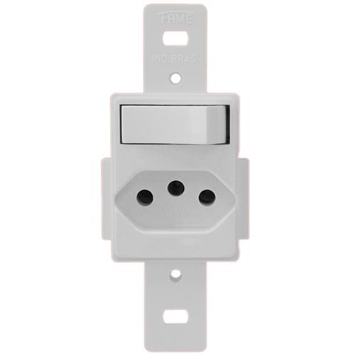 Interruptor Simples + Tomada 2P+T 10A NGR - 1304 - FAME Interruptor Simples + Tomada 2P+T 10A NGR - 1304 - FAME
