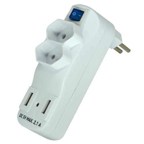 Adaptador Múltiplos 2 Tomadas 2P+T 10A 250V USB 5V - SL6017X - EXATRON Adaptador Múltiplos 2 Tomadas 2P+T 10A 250V USB 5V - SL6017X - EXATRON