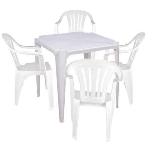 Conjunto Mesa Quadrada Bela Vista + 4 Cadeiras em Plastico Branca