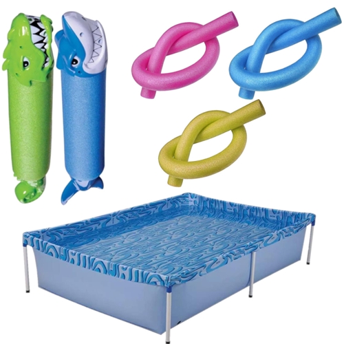 Kit Piscina Infantil 1000 Litros 3 Flutuadores Rosa Azul E Amarelo 2 Lanca Agua Animal Sortido Mor E Epex