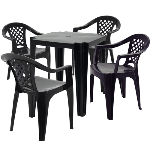 Conjunto de Mesa e Cadeiras de Plástico Preta